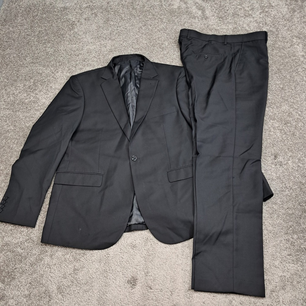 Lorenzo Bruno Mens Black Two Piece Suit Blazer Trousers 44R XL
